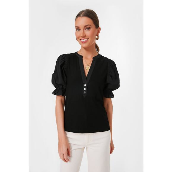 Tuckernuck Livia Puff Sleeve Top Size M Black Rayon Casual Preppy Pomander Place - Picture 2 of 13